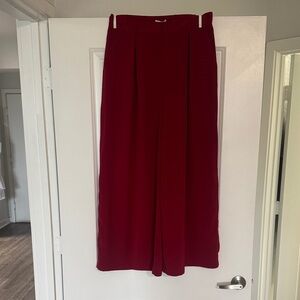 Wide Leg High-Waist Trousers - Deep Wine Red
